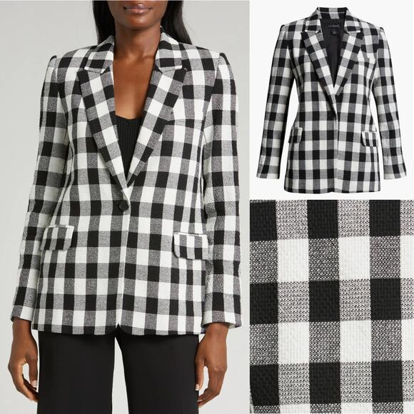 Halogen Black & White Checkered One Button Blazer Jacket - Picture 1 of 10